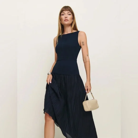 sachin and babi light blue dress Blaire Drop Waist Pleated Maxi Dress - Black/combo